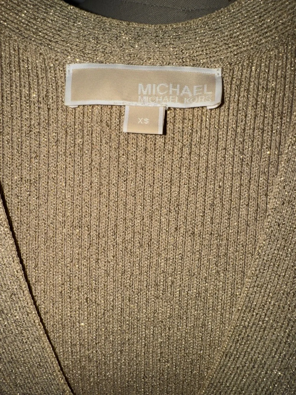 Michael Kors Ribbed V-Neck Sleeveless Midi Dress in Beige - Picture 2 of 7